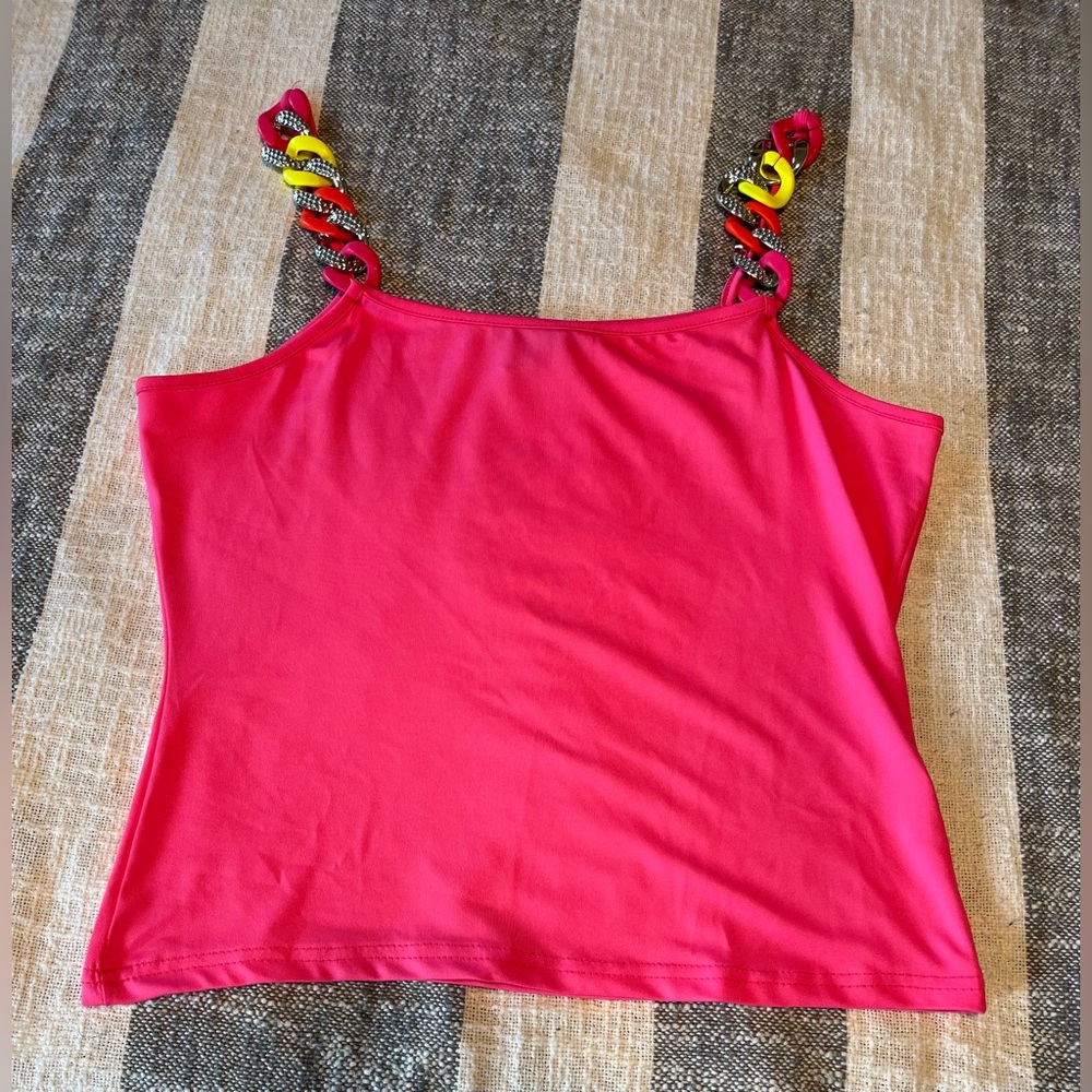 🩷Chicme Bright Pink Tank Top SZ L Plastic Chain Straps